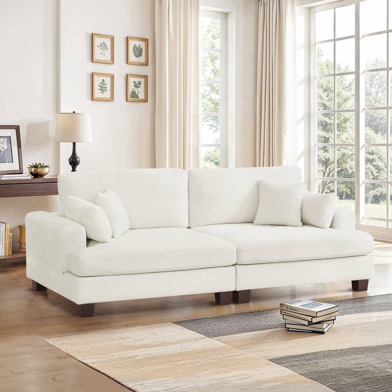 88"W 3-Seater Sofa Chenille Upholstered Couch Modern Loveseat Sofa Wooden Frame Sofa for Living Room - Beige