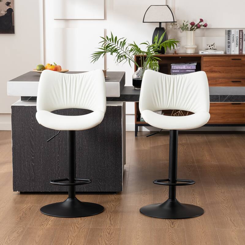 Faux Leather Upholstered Bar stools Set of 2 with Metal Footrest