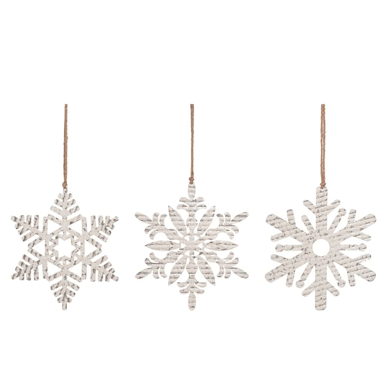 Transpac Large Metal Snowflake Ornament Set of 3 Christmas Home Decorations