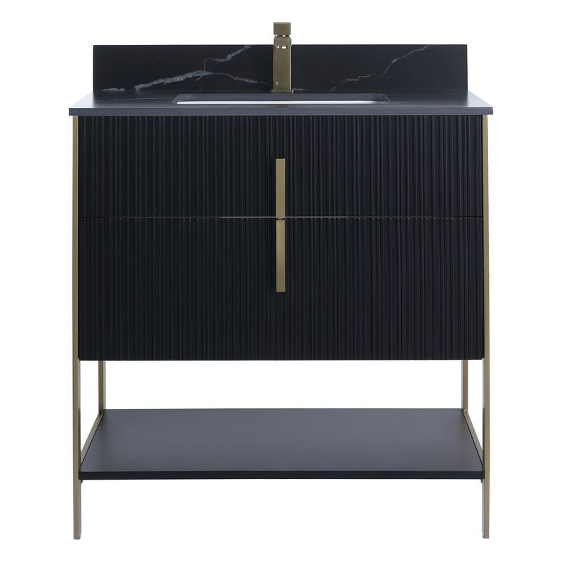 Fine Fixtures Serenity Modern Bathroom Vanity with Black Sintered Stone Top