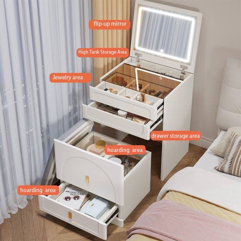 White MDF 3-in-1 Dressing Table with Flip Mirror Glass Top and 3 Drawers and Lighted Vanity Set - 23.6”L x 15.75”W x 31.5”H