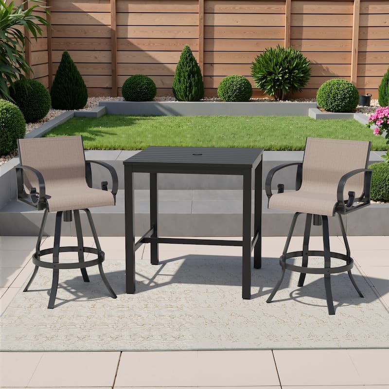 3/5-Piece Set Outdoor Patio Swivel Bar Stools Set Aluminum Sunbrella Textilene Sling Bar Stools and Table - Augustine Ashe - Set of 3