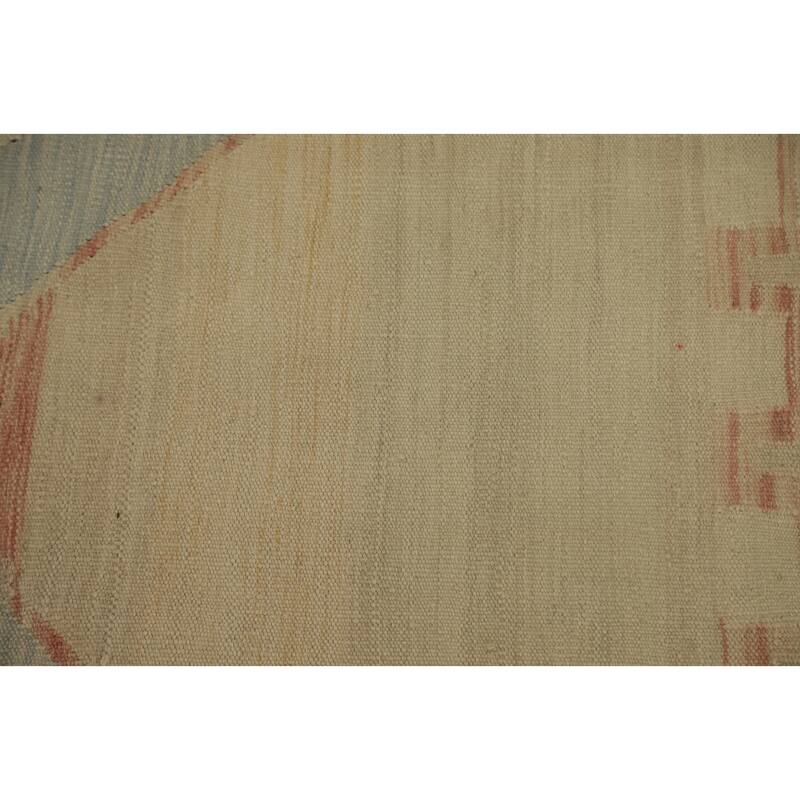 Hand Woven Oriental 100% Wool Carpet Southwestern Tribal Beige & Ivories Kilim Runner Rug - 9' 6'' X 2' 7''