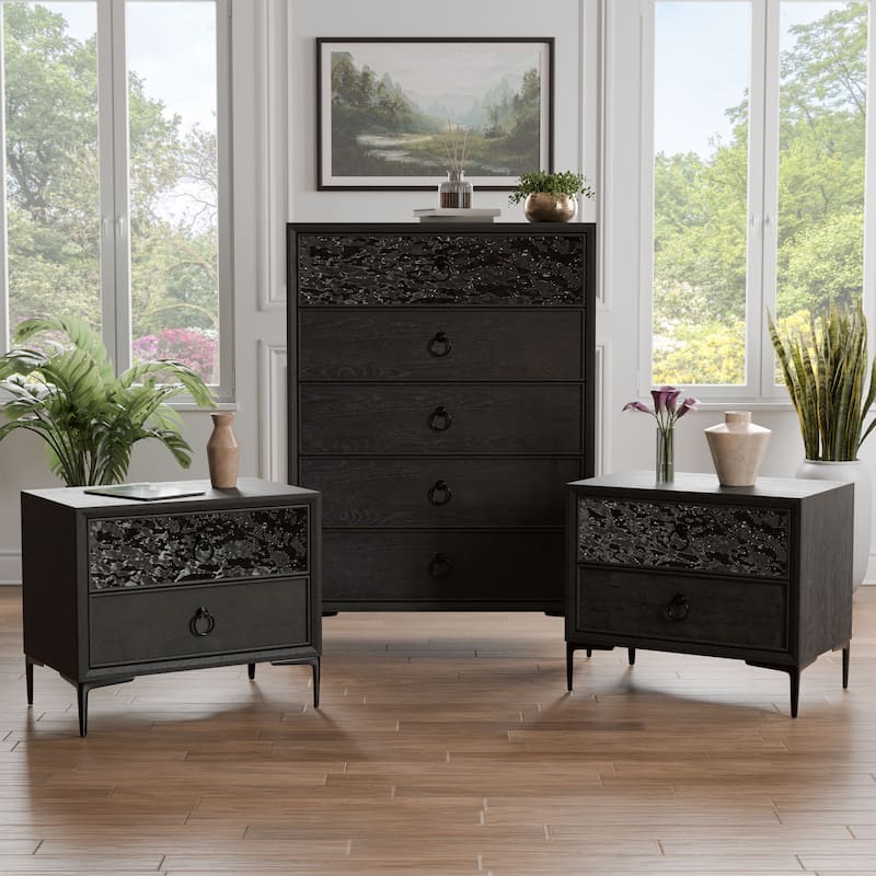 Furniture of America Fable Modern 3-Piece Solid Wood Chest and 2-Nightstand Bedroom Set - Espresso