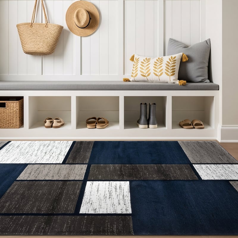 World Rug Gallery Contemporary Modern Boxed Color Block Area Rug