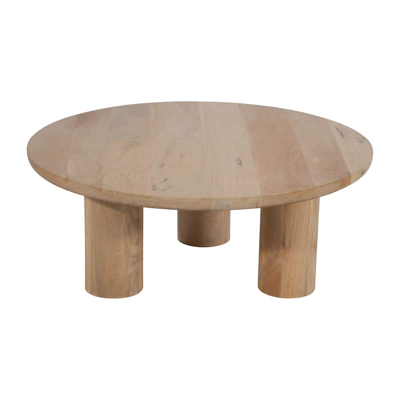 Round Natural Wood Coffee Table Modern Design Solid Cylindrical Legs