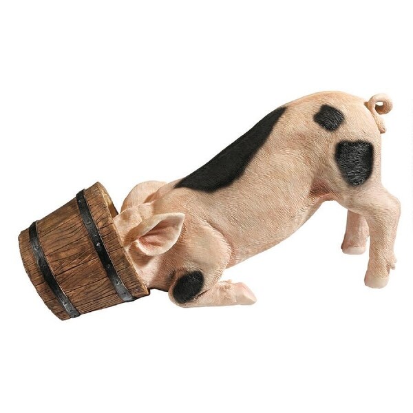 17" Baby Pig Sleeping With Head Stuck In A Bucket Outdoor Garden Statue - N/A