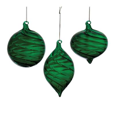 Swirl Christmas Ball Onion and Drop Ornaments - 6.5" - Green - 6ct