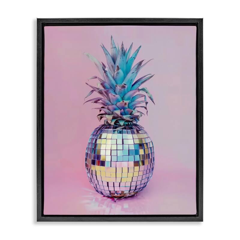 Stupell Dazzling Disco Ball Pineapple Framed Floater Canvas Wall Art Design By Arlington Prints - 25 x 31 - Black