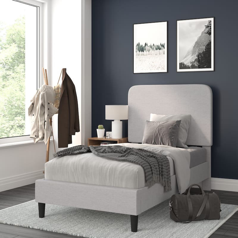 Upholstered Platform Bed with headboard - Light Grey - Twin