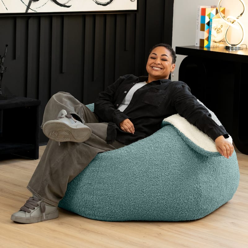 Raven-Symoné Home HopSeat Bunny - Oval Shaped Large Bean Bag Chair with Ears, Ultra Soft Shearling