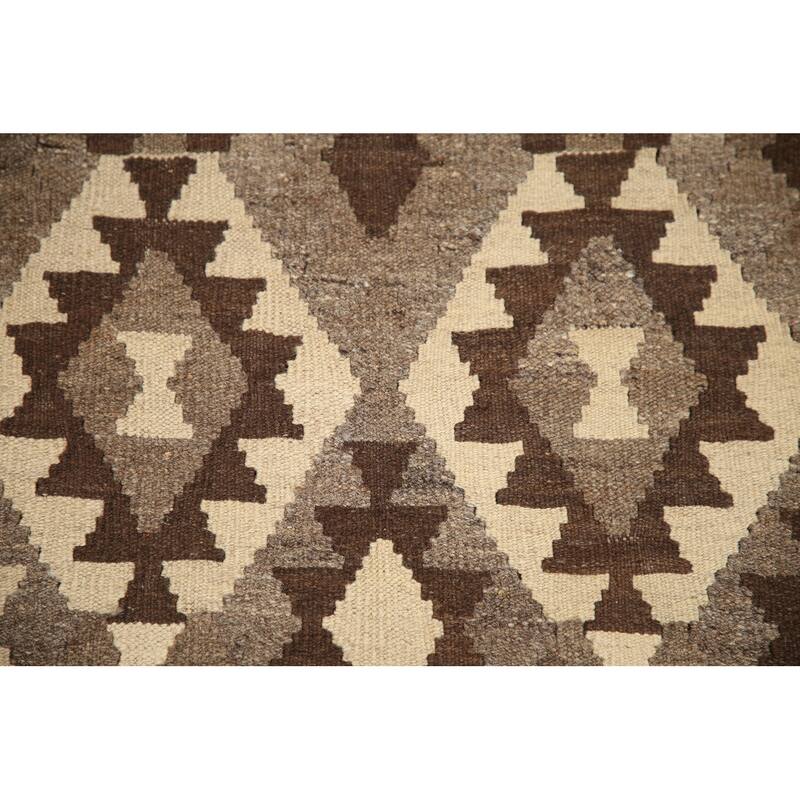 Hand Woven Oriental 100% Wool Carpet Southwestern Geometric Brown Kilim Area Rug - 6' 5'' X 5' 0''