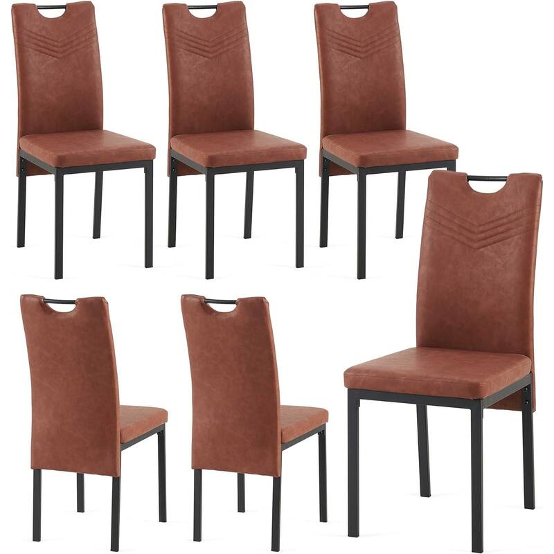 Howtai Upholstered PU Leather Home Kitchen Dining Chairs - Set of 6 - Brown