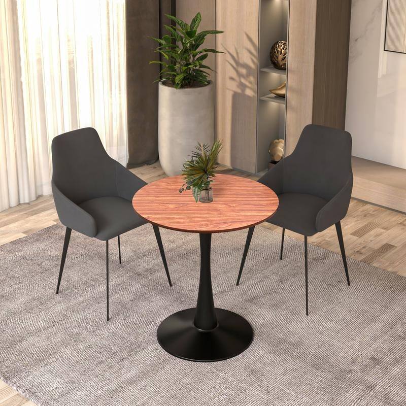 Bristol 27" Round Dining Table for 4 with Solid Wood Tabletop in Sleek Black Pedestal Base for Kitchen & Dining Room - 27.56"