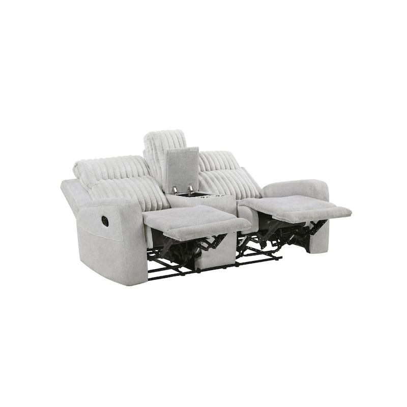 Lupe Double Manual Reclining Loveseat with Console, Light Gray Microfiber