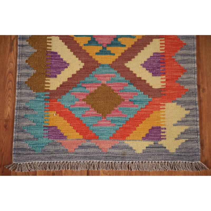 Reversible Kilim Oriental Runner Rug Flatweave Wool Carpet - 2'1"x 6'7"