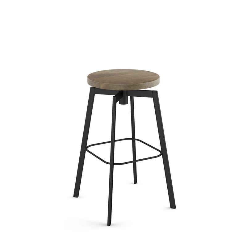 Amisco Dimitri Swivel Counter and Bar Stool - Beige Wood / Black Metal - Bar Height