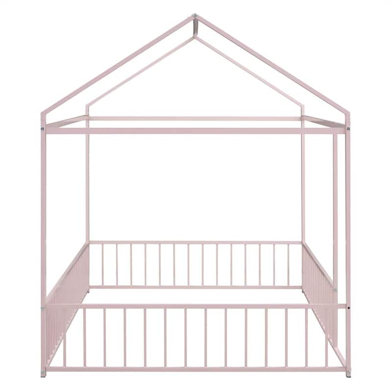 Metal Bed House Bed Frame with Fence
