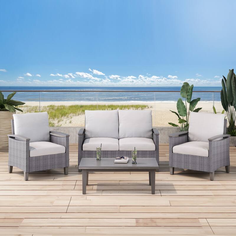 Isla Outdoor 4-seater Coffee Table Chat Set by Christopher Knight Home