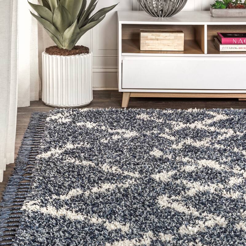 JONATHAN Y Modern Shag Plush Tassel Moroccan Tribal Geometric Trellis Area Rug