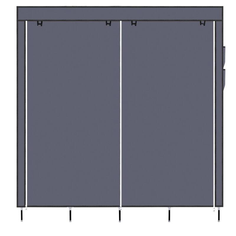 67" Clothes Closet Portable Wardrobe Clothes Storage Rack 12 Shelves 4 Side Pockets Grey