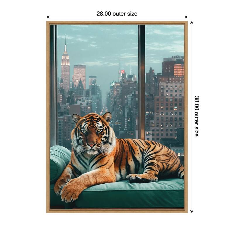 Kate and Laurel Sylvie Graceful Tiger in New York Framed Canvas by Michael Schauer