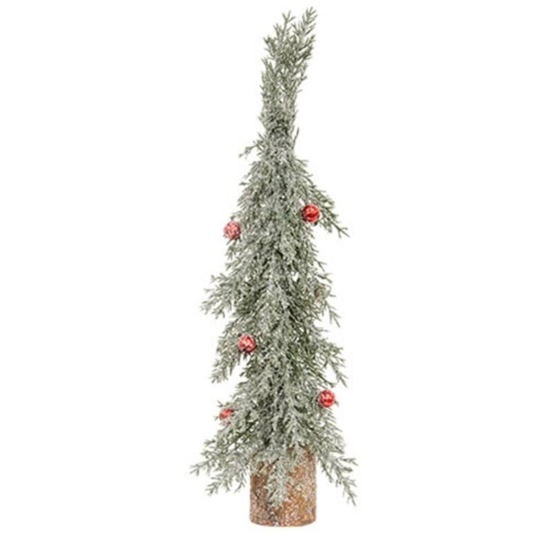Winter Frost Pine Tree with Red Baubles Tabletop Decoration - 12-Inch