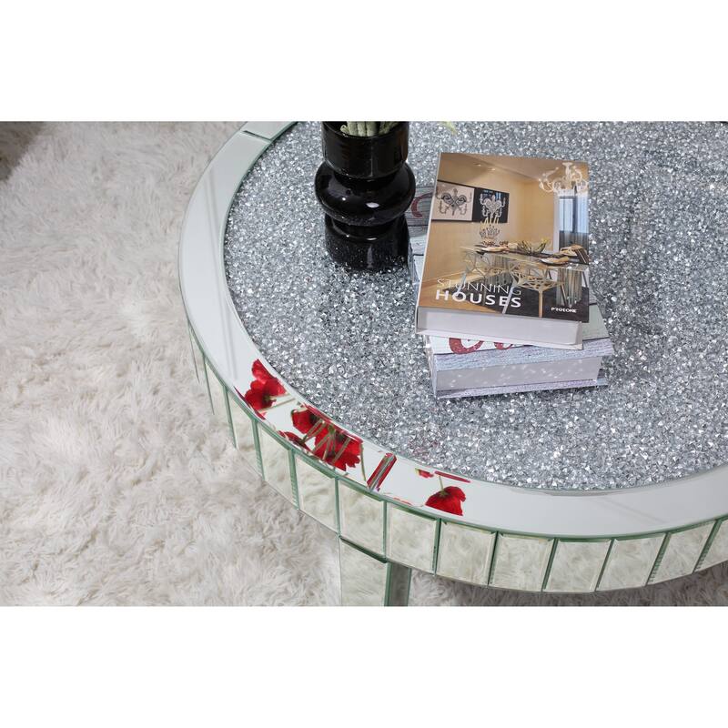 Modern Mirror Glass Round Coffee Table with Crushed Diamond