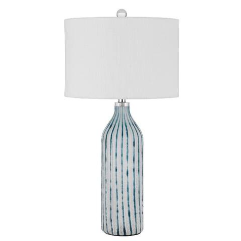 30 Inch Glass Table Lamp, Striped Bottle Base, Dimmer, Blue - 10 L X 16 W X 19 H Inches
