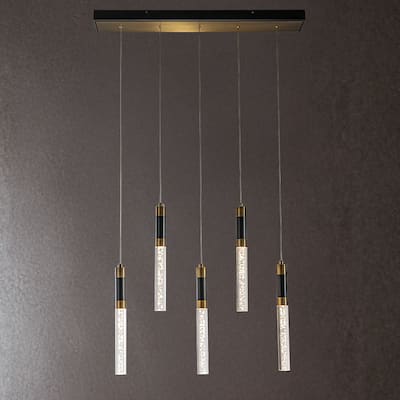 CraftHome 5-Light Modern Linear Seeded Bubble Glass Integrated LED Dimmable Pendant Light In Matte Black For Dining Room