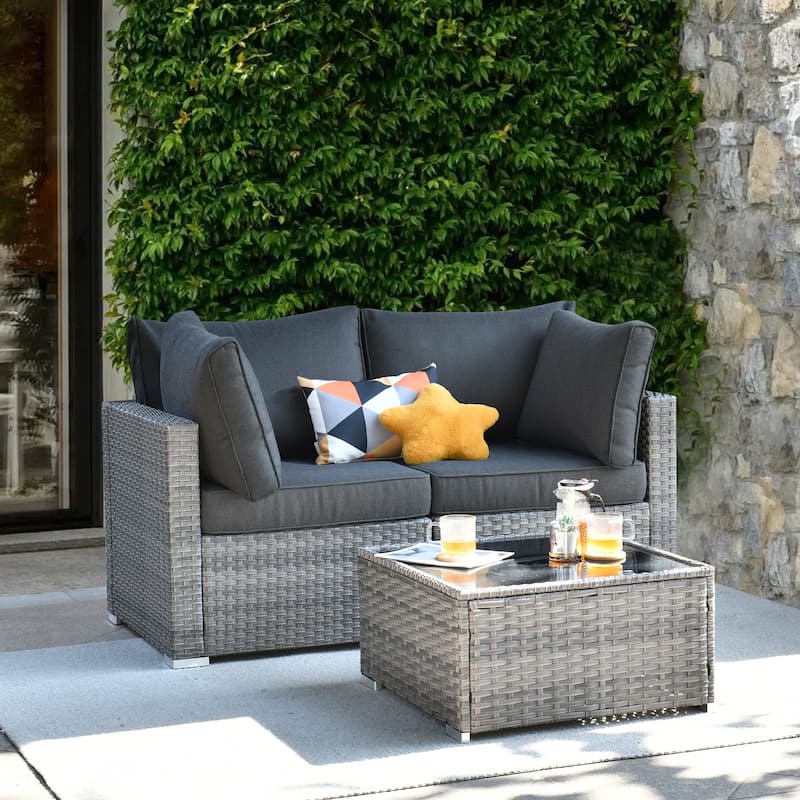 XIZZI 3 Pieces Patio Sofa Set Rattan Wicker Outdoor Corner Chair - Black