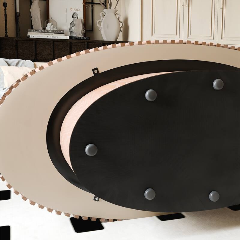 47'' Oval Coffee Table with Storage Solid Wood Veneered Modern Coffee Table - Natural