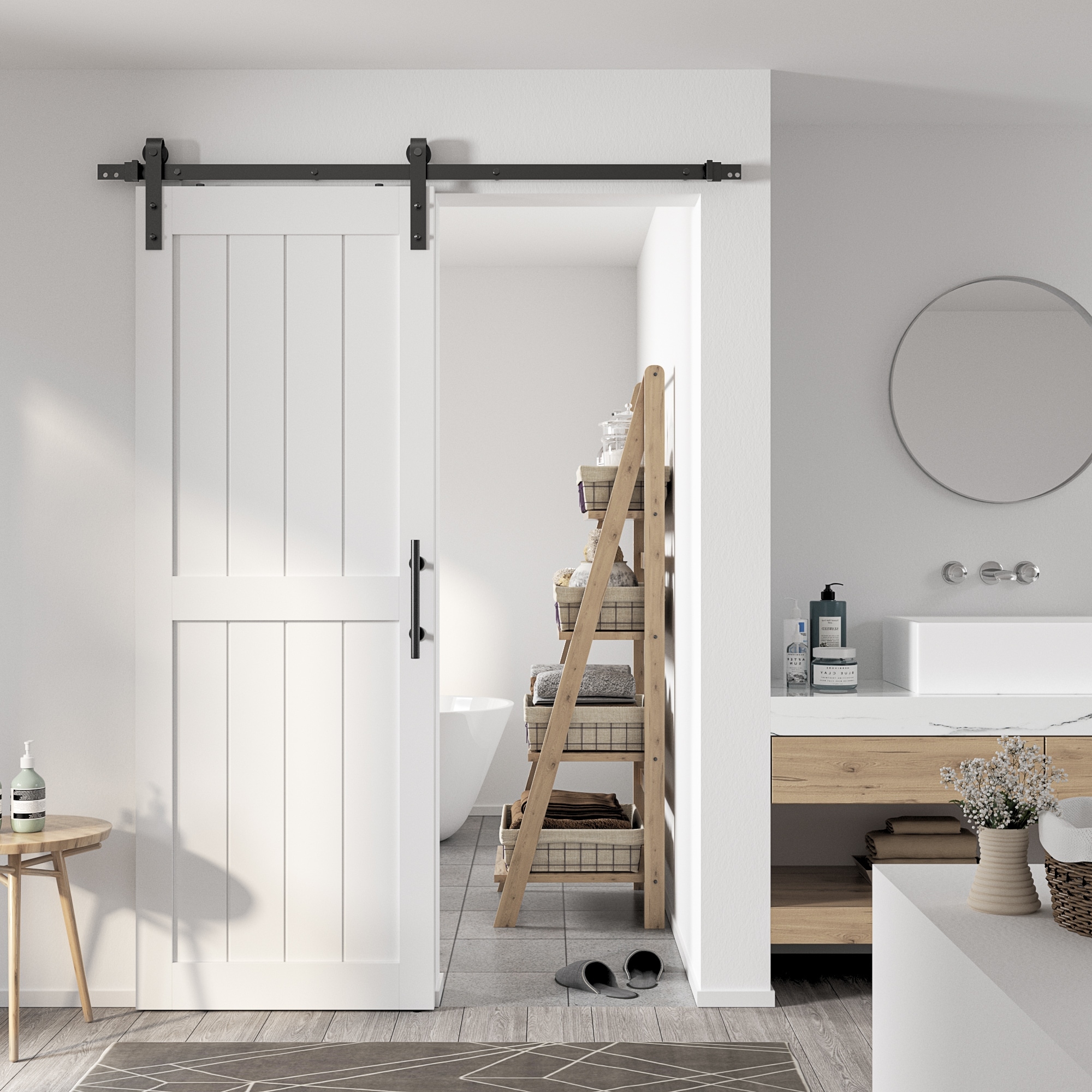 Sanding 30in./32in./36in./42in./48in.x 84in.MDF Barn Door With Sliding Hardware Kit ,Covered with Water-Proof PVC Surface