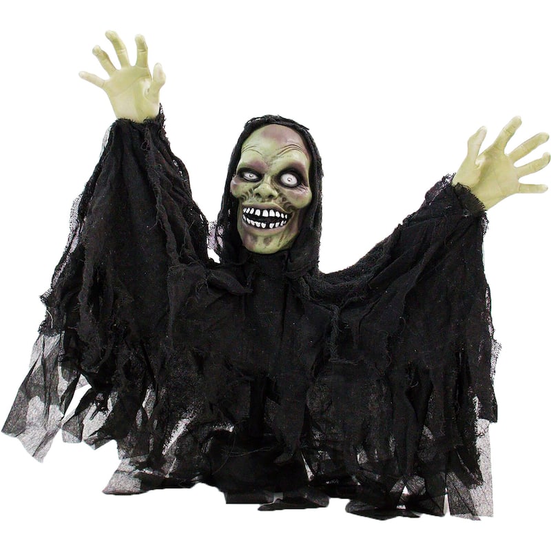 Haunted Hill Farm 24 In. Pop-Up Animatronic Ghoul, Indoor/Outdoor Halloween Decoration, Flashing Red Eyes, Poseable, Battery