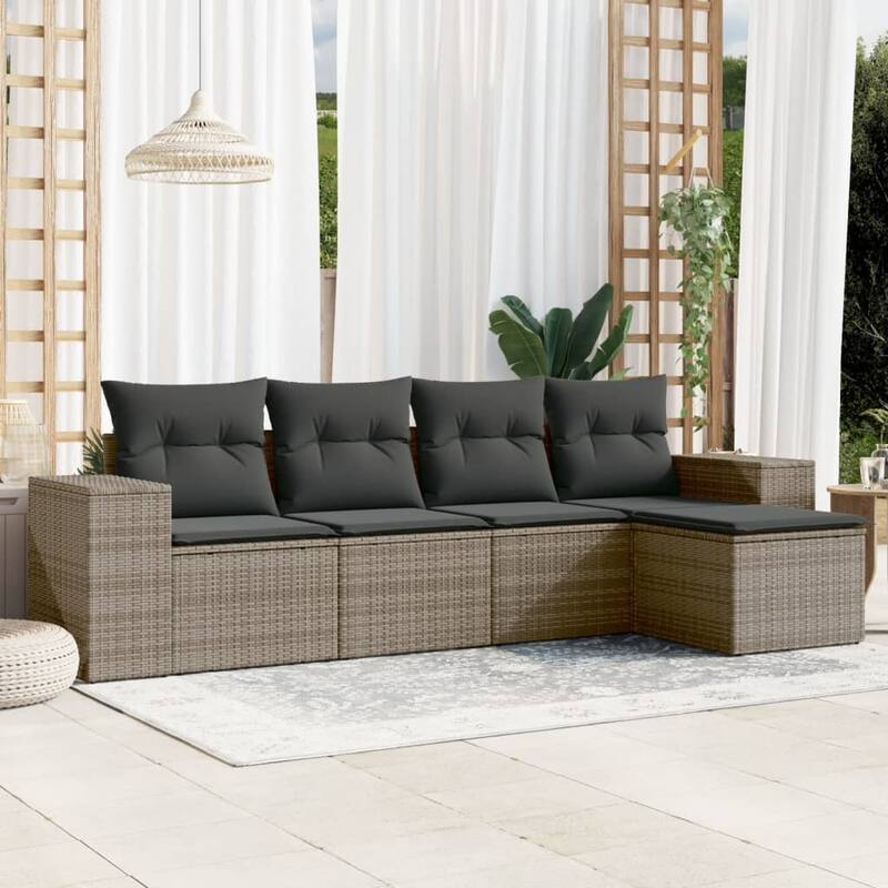 vidaXL Patio Sofa Set with Cushions Outdoor Conversation Furniture Poly Rattan - Gray without table - 21.7 x 21.7 x 14.6