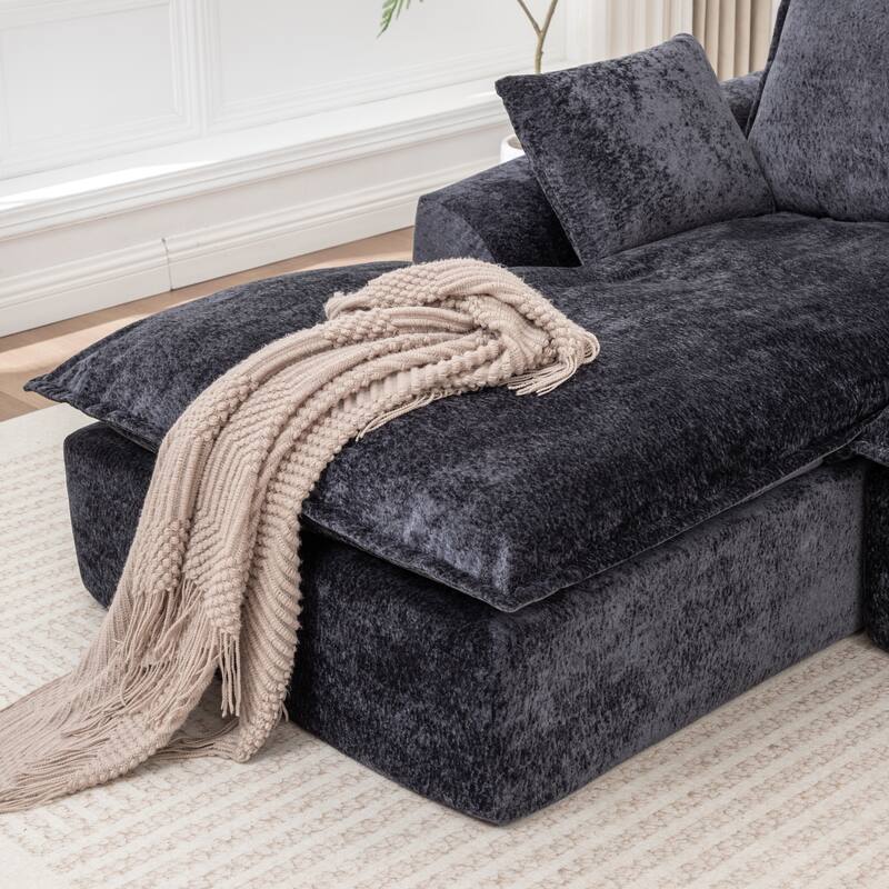 Modular Cloud Sectional Couch with L-Shape Chaise, Chenille Upholstered Boneless Sofa, Compressed Deep Seat Sofa with Pillows