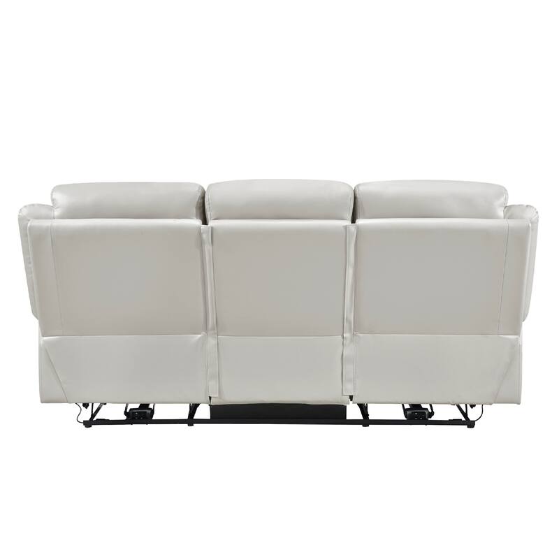 Conia Power Double Reclining Sofa, Light Silver Leather, USB, 87 Inch