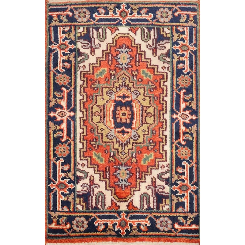 Hand Knotted Oriental 100% Wool Carpet Traditional Medallion Oranges & Rust Heriz (serapi) Area Rug - 3' 0'' X 2' 0''