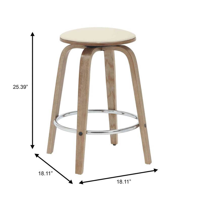 Leather Counter Stool Swivel Round Seat Poplar Wood Frame Iron Foot Rest
