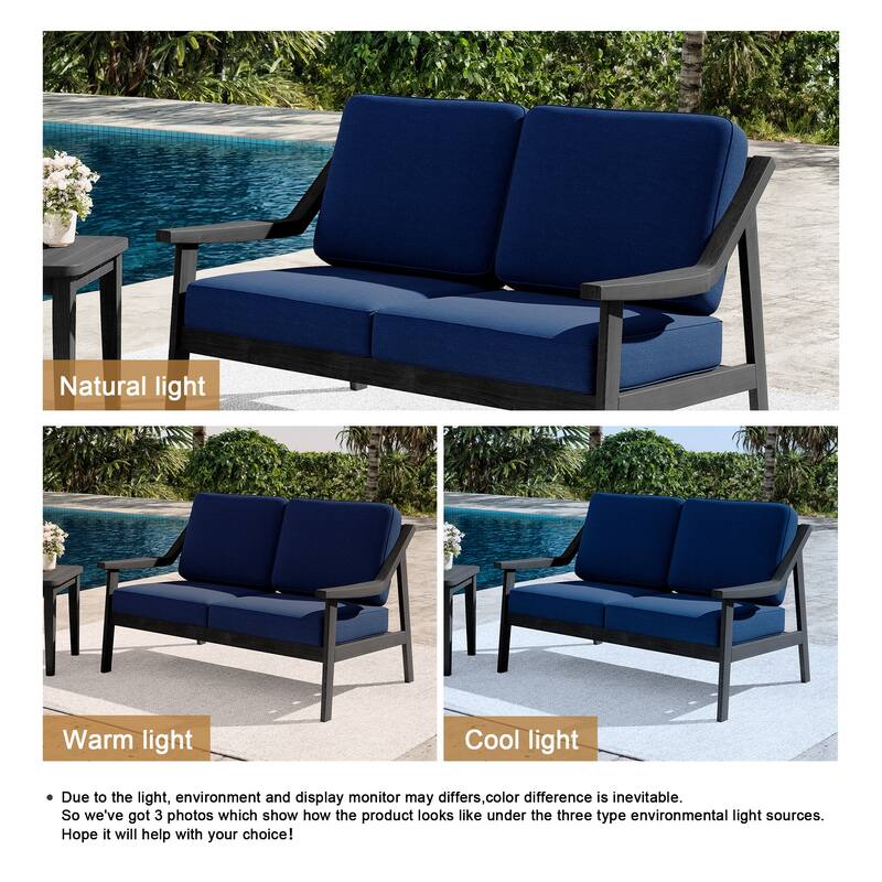 Outdoor Teak Wood Slat Back Patio Loveseat Sofa
