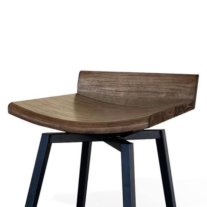 24 Inch Counter Height Swivel Barstool, Mahogany Wood Seat, Black Base