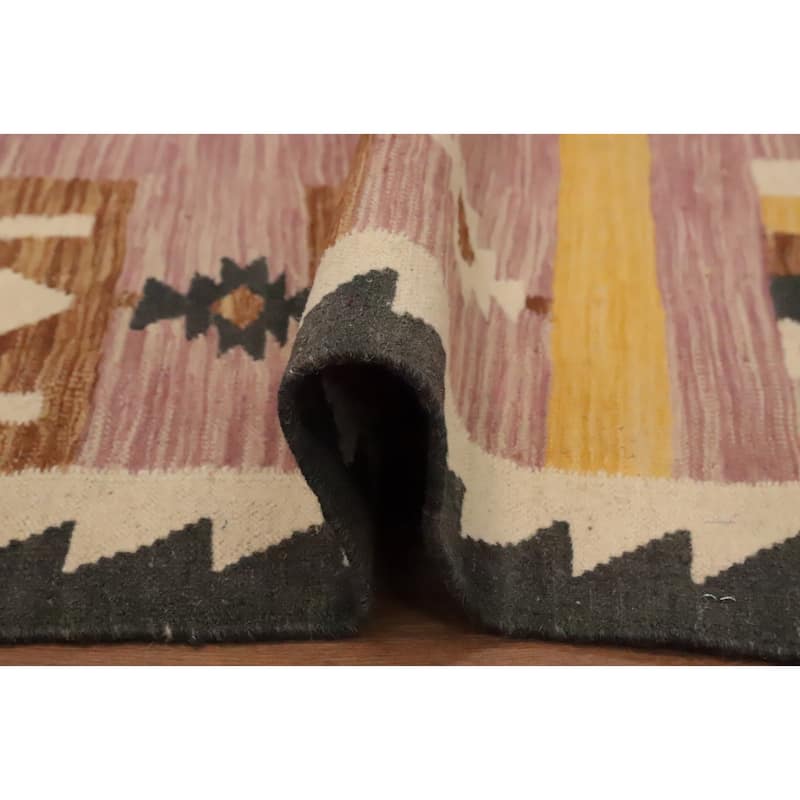 Hand Woven Oriental 100% Wool Carpet Southwestern Tribal Pink Kilim Area Rug - 5' 7'' X 3' 11''