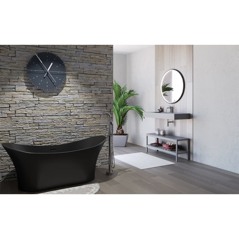 Ocean 69" Solid Surface Freestanding Soaking Bathtub in White or Gray