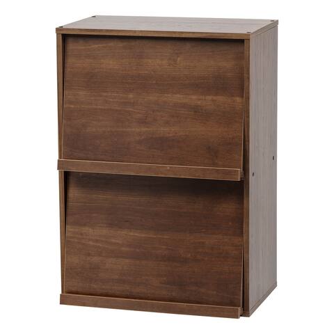 IRIS 2 Tier Wood Shelf with Pocket Doors