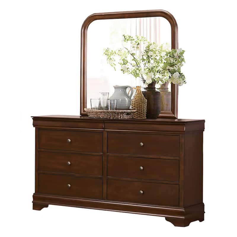 Yoshi Four Pc Queen Bedroom Set, Sleigh Style, Hidden Jewelry Drawers, Cherry Brown