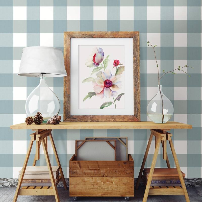 Chesapeake Amos Teal Gingham Wallpaper - 20.5in x 396in x 0.025in