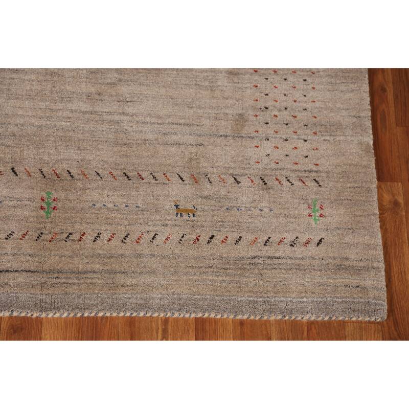 Tribal Gabbeh Indian Rug Hand-Knotted Beige Wool Carpet - 5'2" x 7'9"