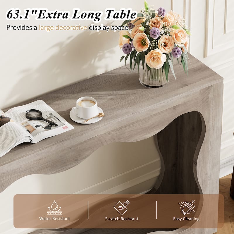 63-Inch Wooden Console Table with RGB & Curved Design, Entryway Table for Entryway Hallway