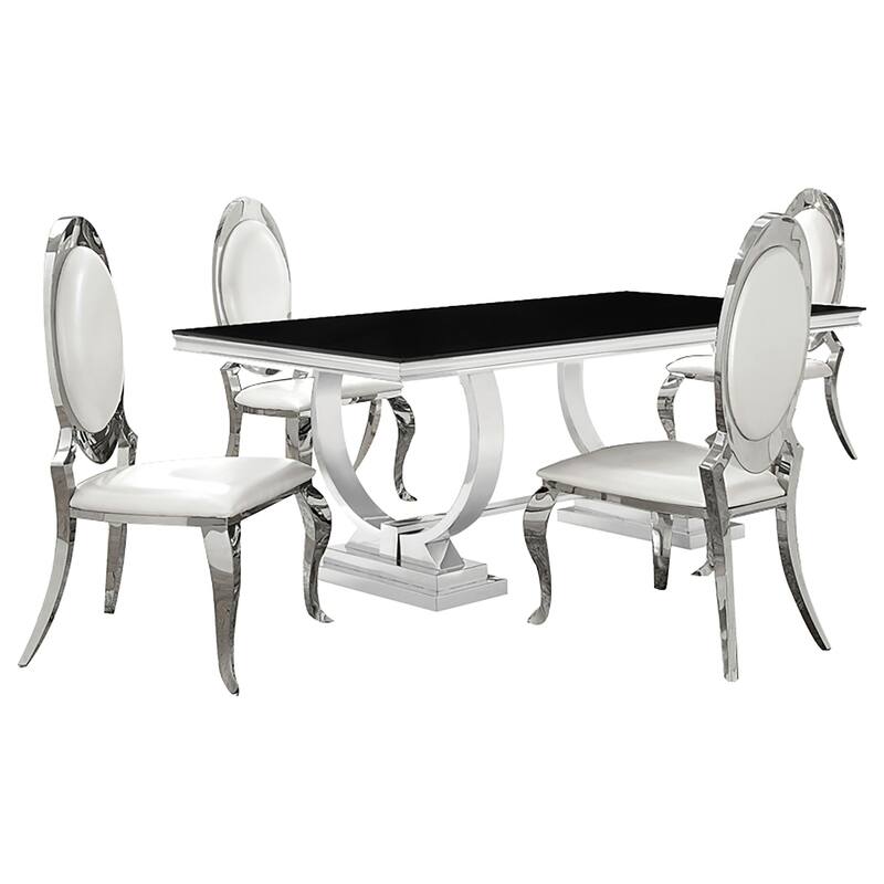 Antoine Chrome Rectangular Glass Top Dining Set