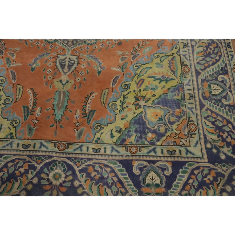 Hand Knotted Oriental 100% Wool Carpet Traditional Medallion Oranges & Rust Tabriz Area Rug - 9' 2'' X 6' 3''